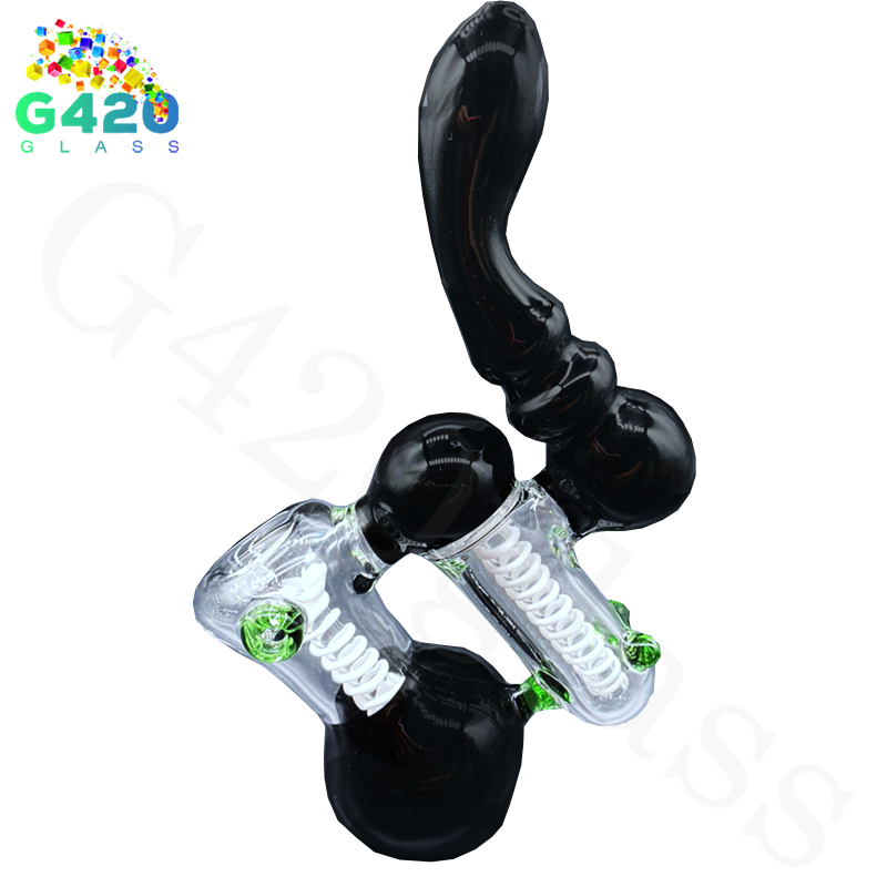 SP029 Double Downstem 7 Inches Bubbler | Heavy Duty - Black&Clear