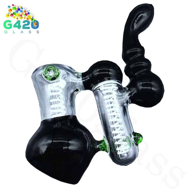 SP029 Double Downstem 7 Inches Bubbler | Heavy Duty - Black&Clear