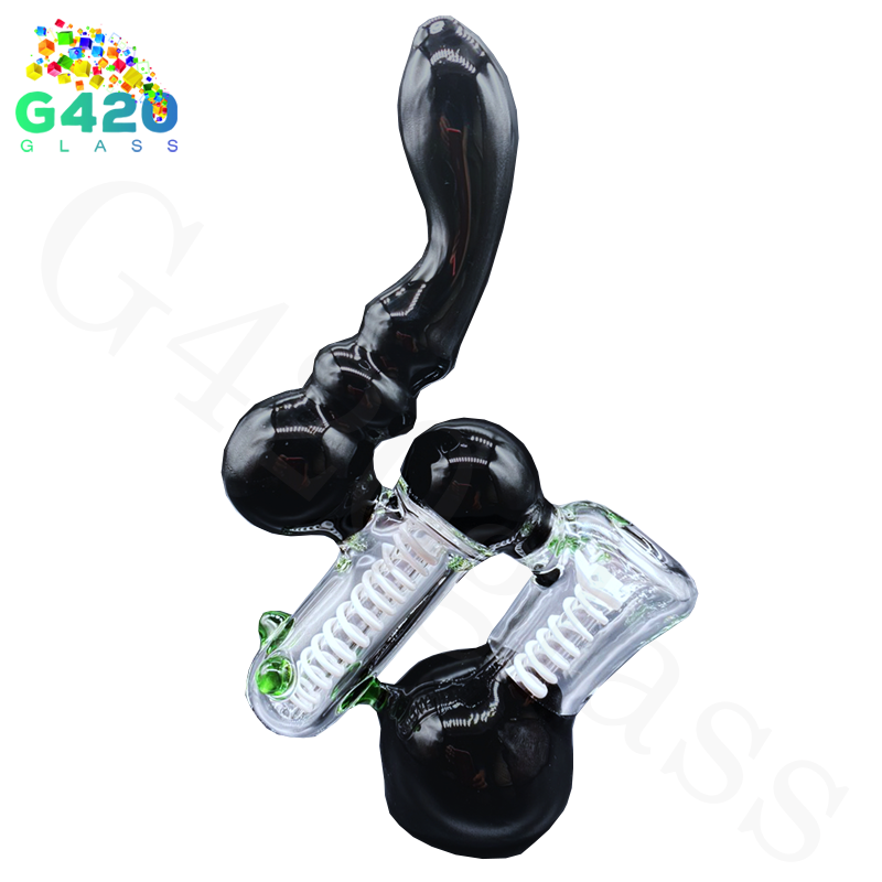 SP029 Double Downstem 7 Inches Bubbler | Heavy Duty - Black&Clear