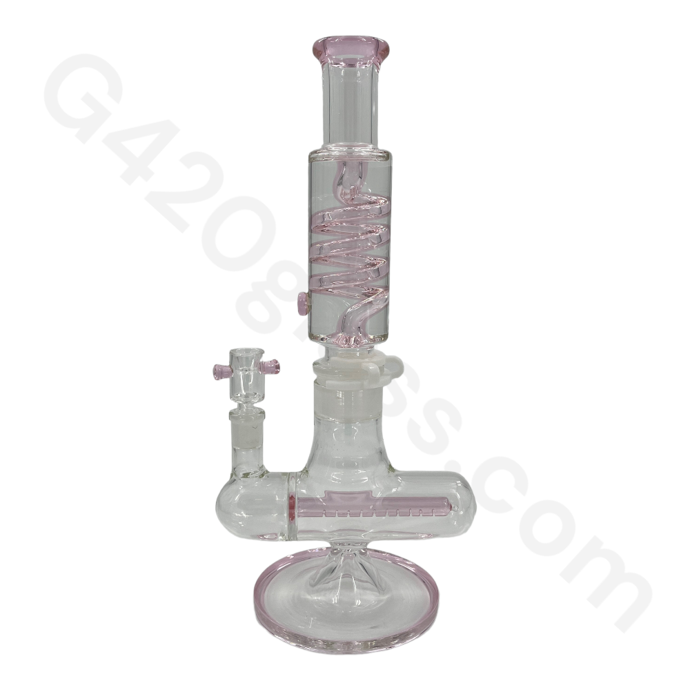 W253 G420glass Freezable Coil Bong w/ Inline Perc 14 Inches | Beaker Bong