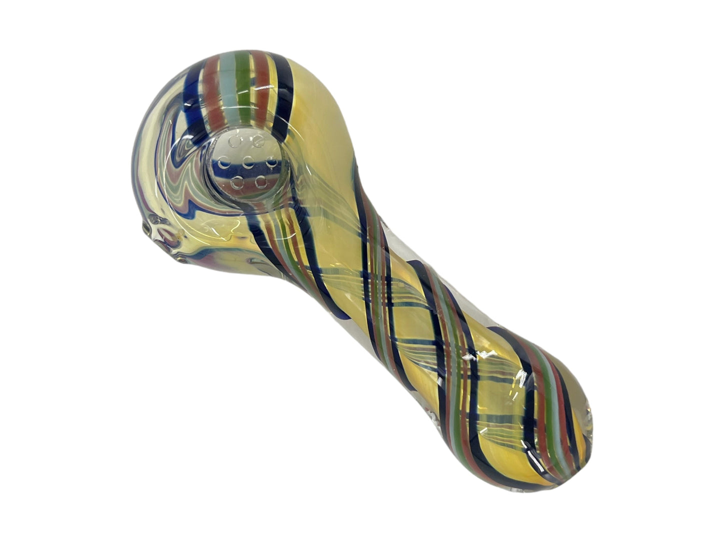 SP093 4 1/4 Inch 7 Holes Colorful Twisted Line Triple Twisted Style Hand Pipe with Built-in Honeycomb Screen | Head Spoon Pipe