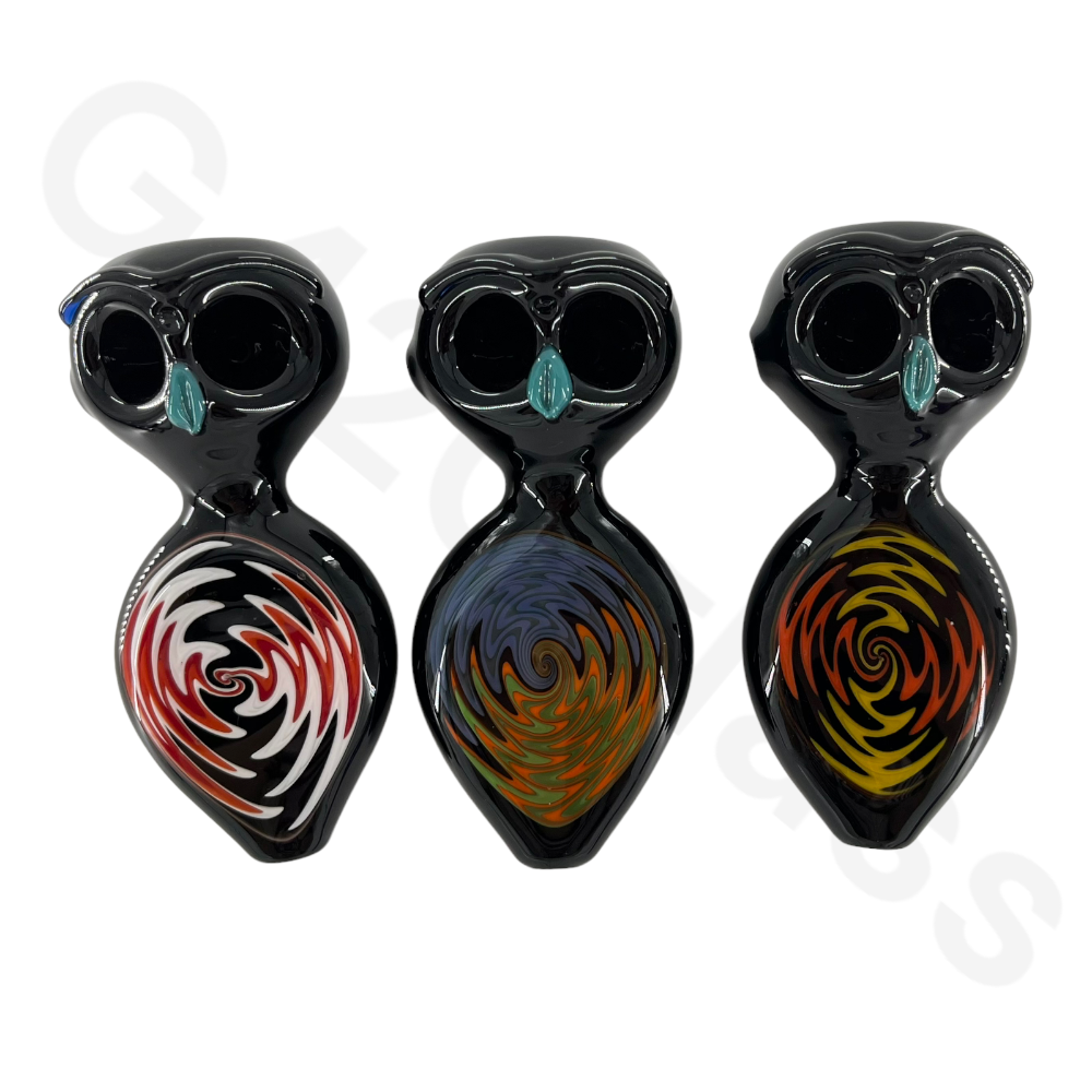 SP053 4 Inch Unique Owl Style Head Hand Pipe | Double Air Hole Smoking Spoon Pipe