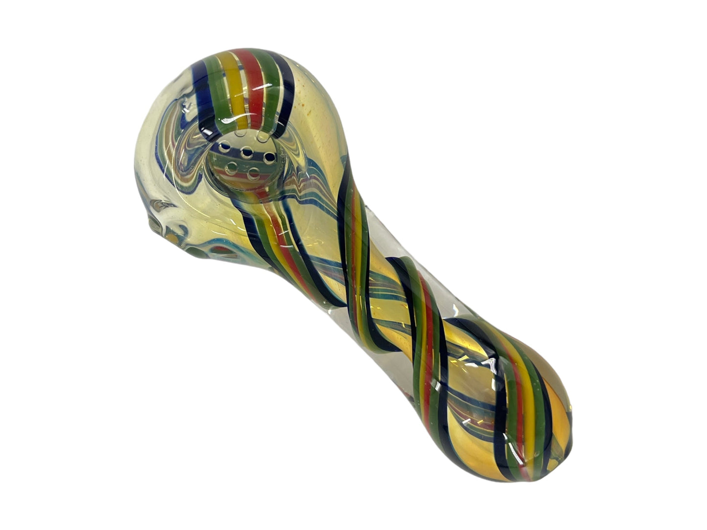 SP093 4 1/4 Inch 7 Holes Colorful Twisted Line Triple Twisted Style Hand Pipe with Built-in Honeycomb Screen | Head Spoon Pipe