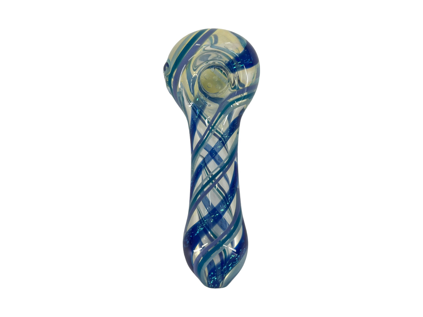 SP091   4 1/4 Inch Colorful Twisted Line Dichroic Style Hand Pipe with Built-in Honeycomb Scree | Head Spoon Pipe