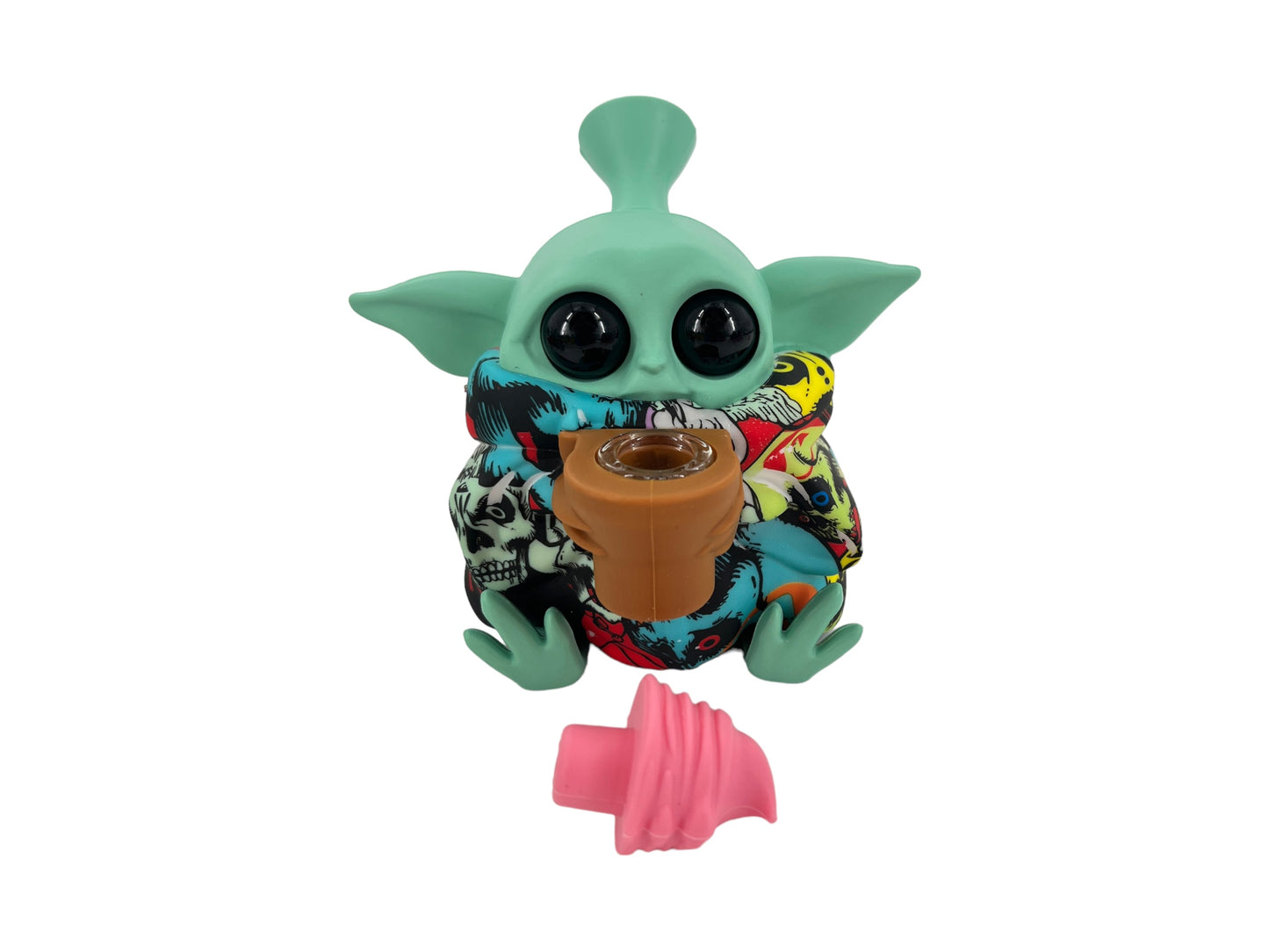 TX185 Baby Yoda Silicone Pipe Glass Bowl Star Wars Collectable Colorful Pattern with Lid