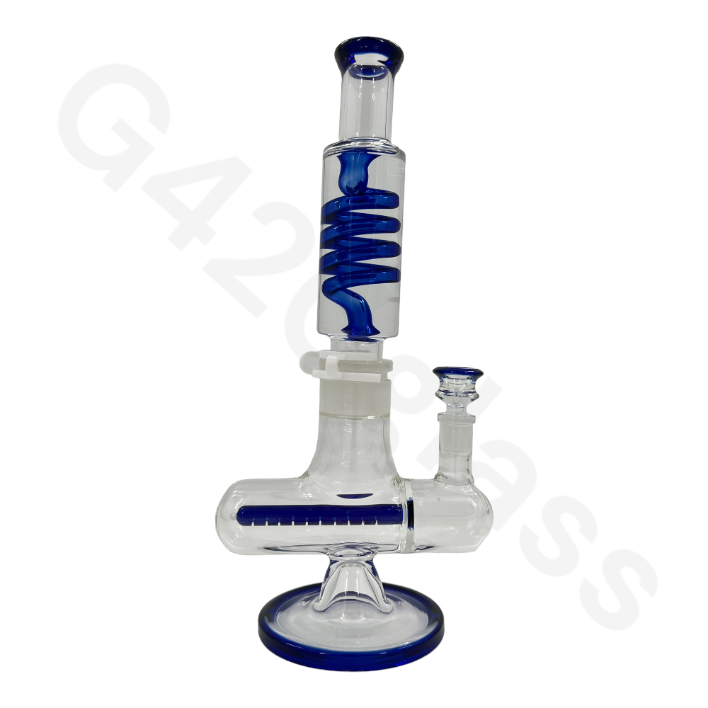 W253    G420glass Freezable Coil Bong w/ Inline Perc 14 Inches | Beaker Bong