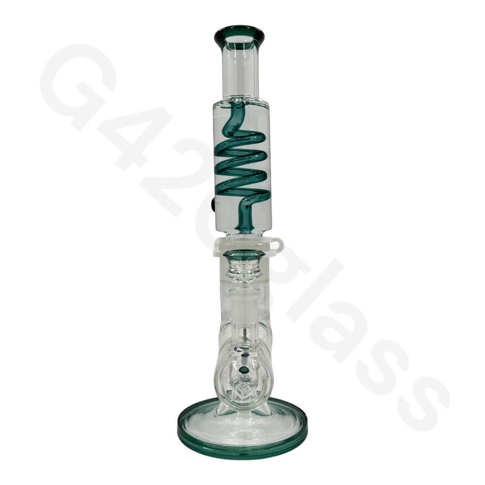 W253    G420glass Freezable Coil Bong w/ Inline Perc 14 Inches | Beaker Bong