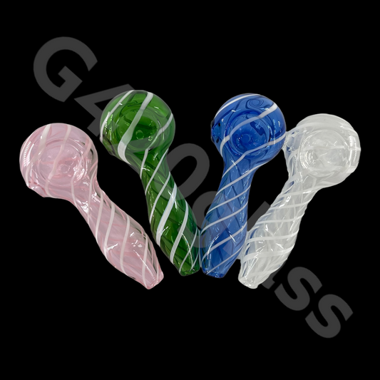 J05   4 Inch Single Line Swirl Glass Spoon Pipe | Variety Color