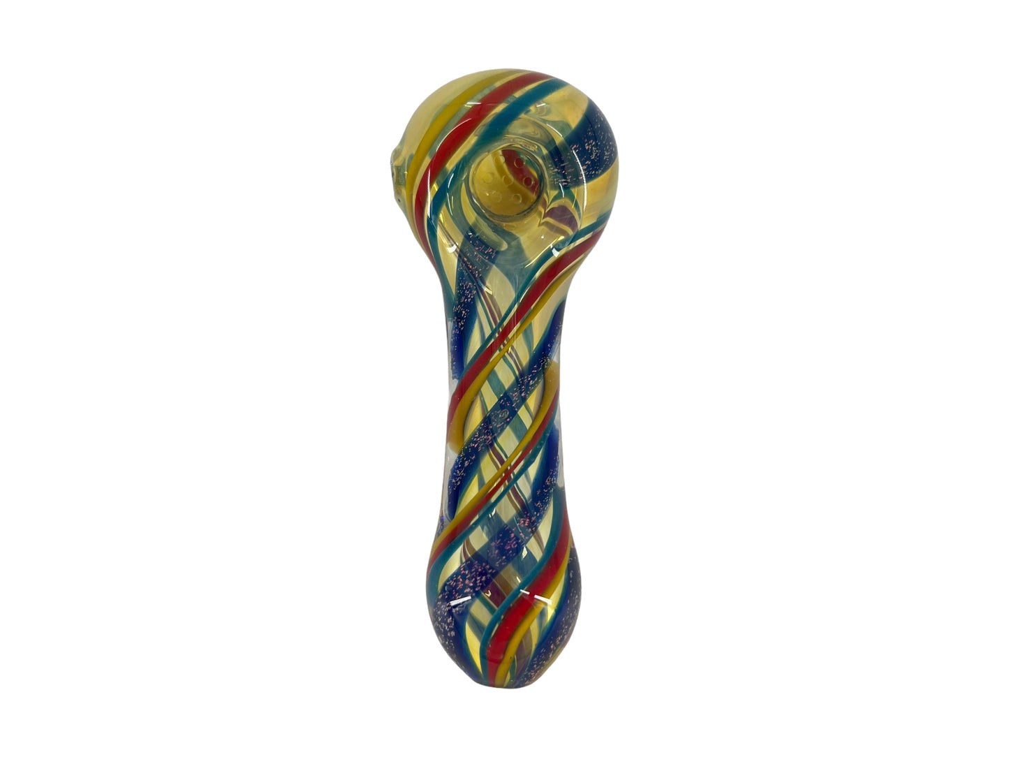 SP091   4 1/4 Inch Colorful Twisted Line Dichroic Style Hand Pipe with Built-in Honeycomb Scree | Head Spoon Pipe