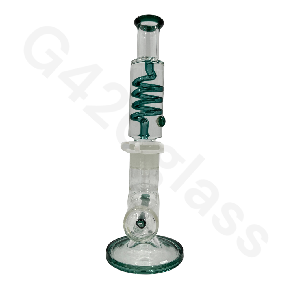 W253    G420glass Freezable Coil Bong w/ Inline Perc 14 Inches | Beaker Bong