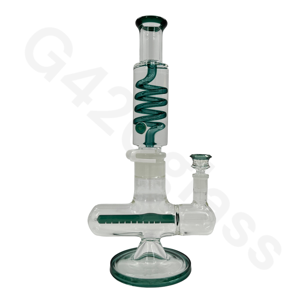 W253    G420glass Freezable Coil Bong w/ Inline Perc 14 Inches | Beaker Bong