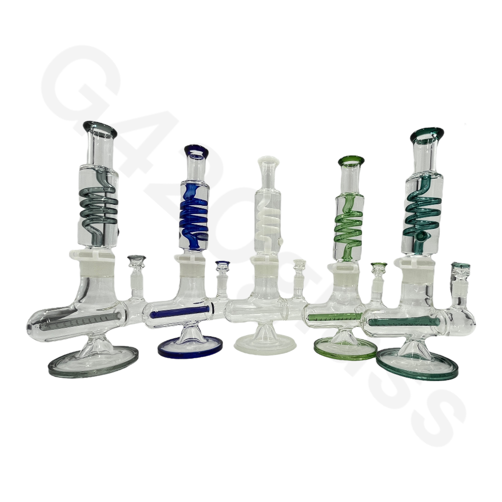 W253    G420glass Freezable Coil Bong w/ Inline Perc 14 Inches | Beaker Bong