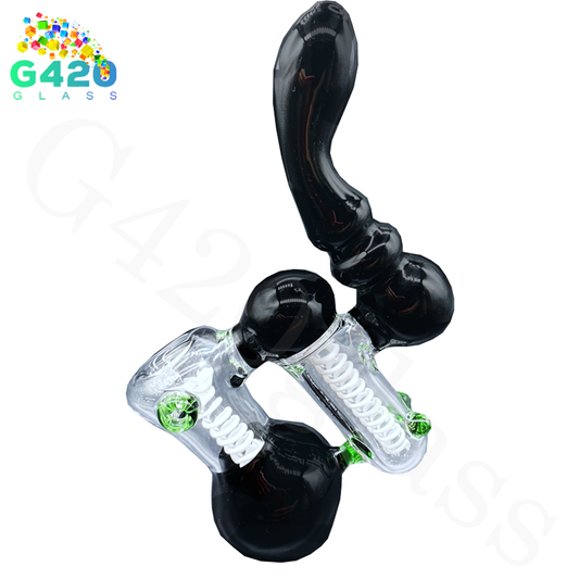 SP029    Double Downstem 7 Inches Bubbler | Heavy Duty - Black&Clear