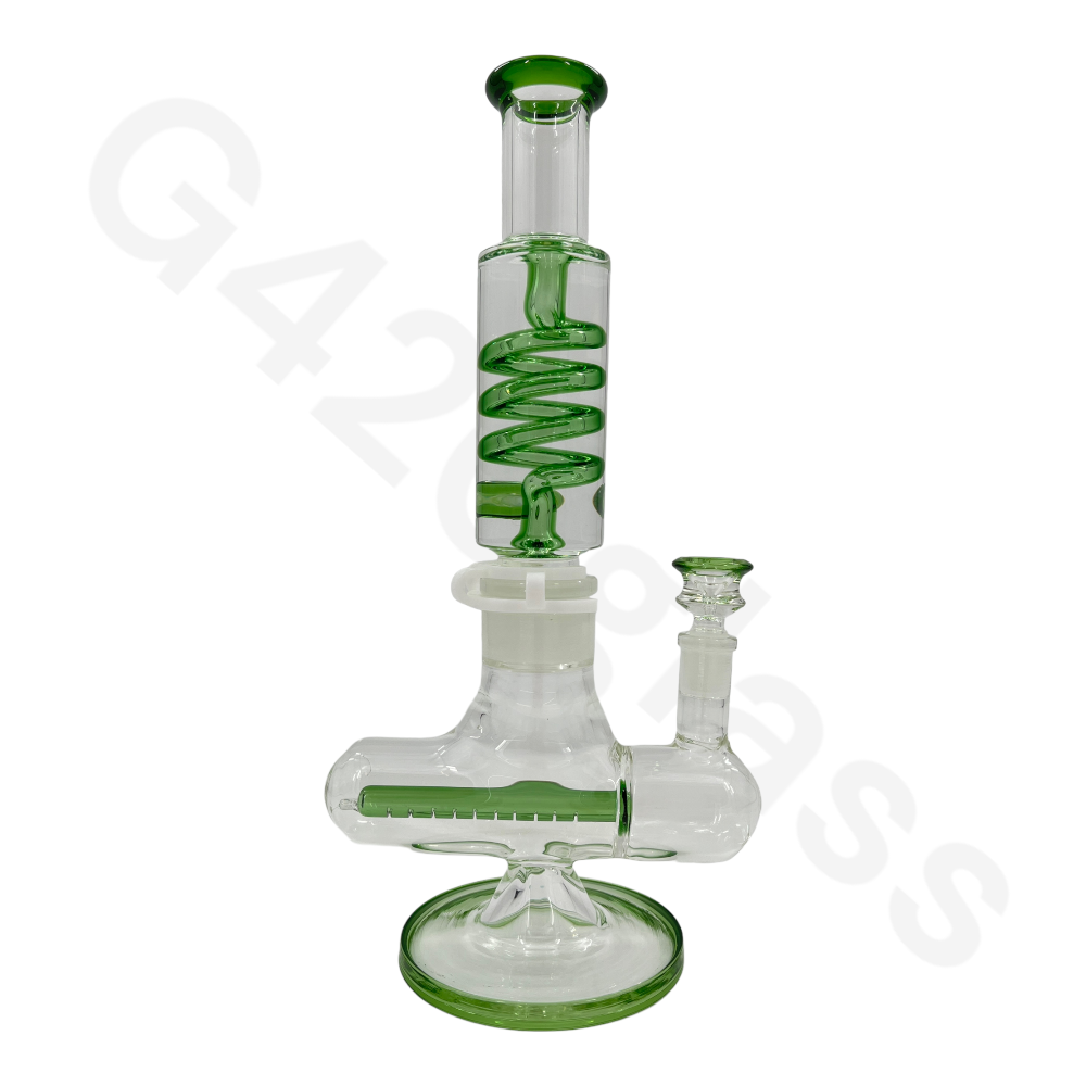 W253    G420glass Freezable Coil Bong w/ Inline Perc 14 Inches | Beaker Bong