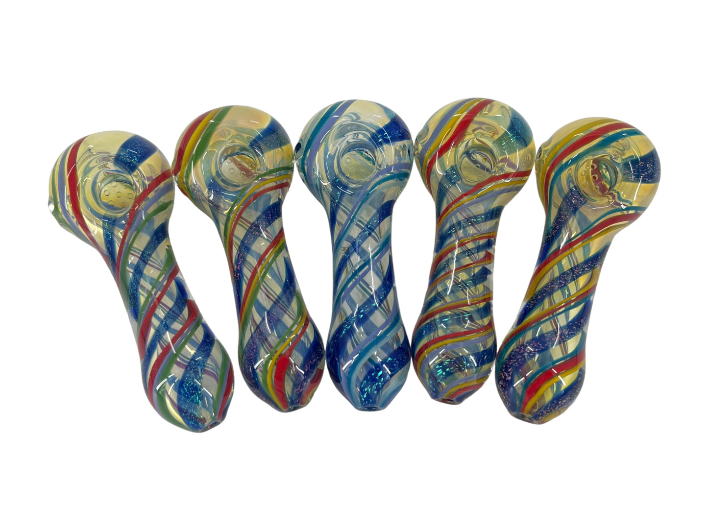 SP091   4 1/4 Inch Colorful Twisted Line Dichroic Style Hand Pipe with Built-in Honeycomb Scree | Head Spoon Pipe