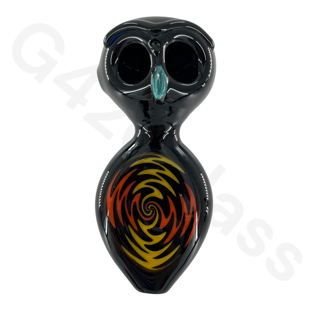 SP053   4 Inch Unique Owl Style Head Hand Pipe | Double Air Hole Smoking Spoon Pipe