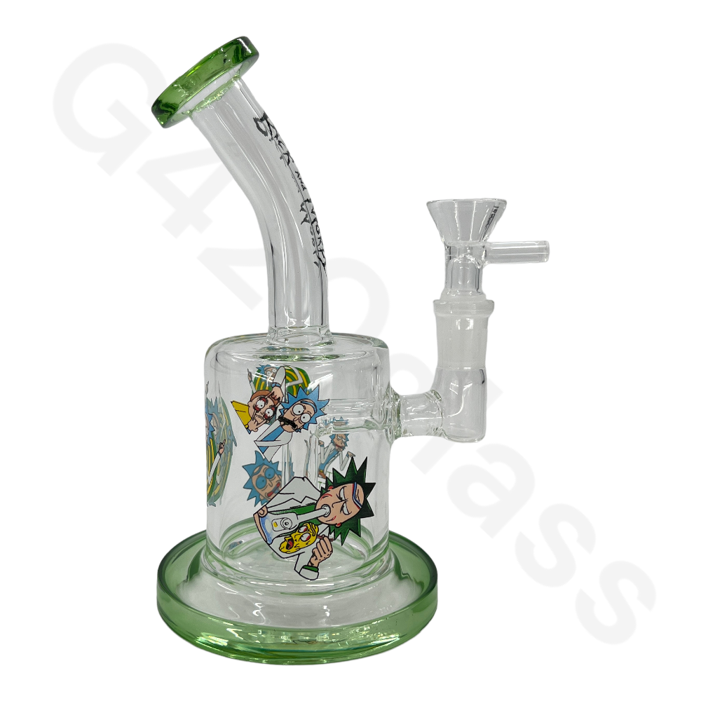 Green water pipes with r&m stickers