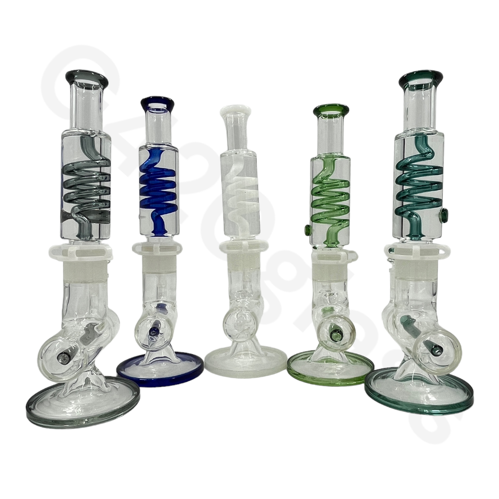 W253    G420glass Freezable Coil Bong w/ Inline Perc 14 Inches | Beaker Bong