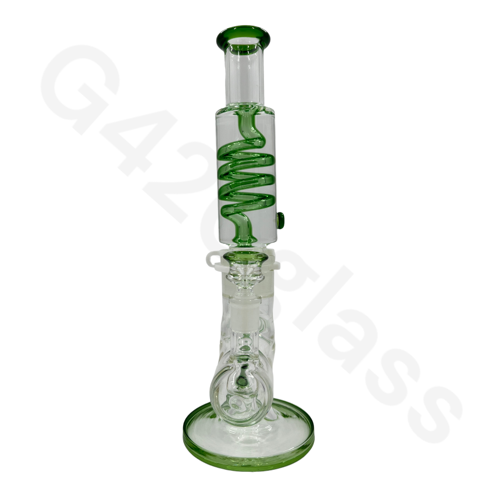 W253    G420glass Freezable Coil Bong w/ Inline Perc 14 Inches | Beaker Bong