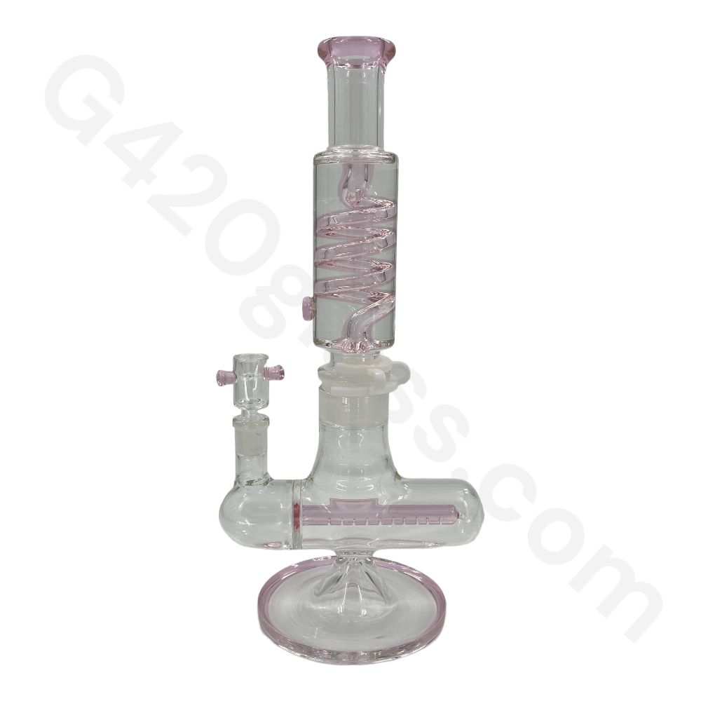 W253    G420glass Freezable Coil Bong w/ Inline Perc 14 Inches | Beaker Bong