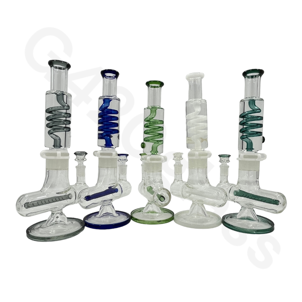 W253    G420glass Freezable Coil Bong w/ Inline Perc 14 Inches | Beaker Bong