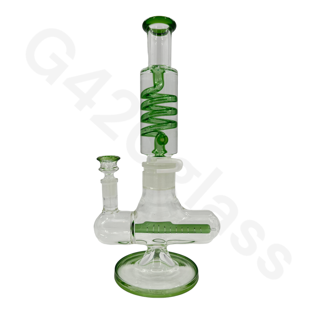 W253    G420glass Freezable Coil Bong w/ Inline Perc 14 Inches | Beaker Bong