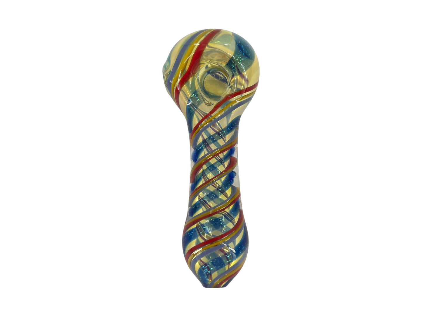 SP091   4 1/4 Inch Colorful Twisted Line Dichroic Style Hand Pipe with Built-in Honeycomb Scree | Head Spoon Pipe