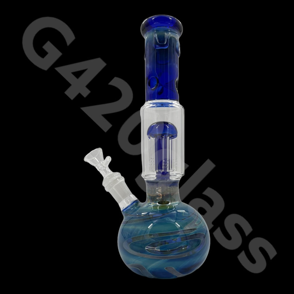 S40   11 Inch Beaker Base Ice Bong with Vase Style Base and Blue Mouthpiece