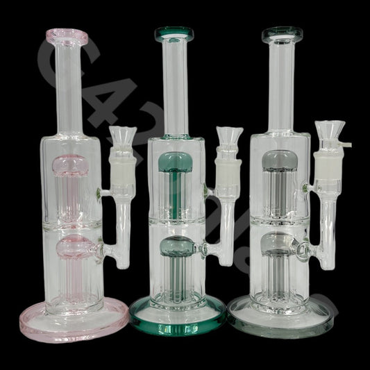 S11   12 Inch Colored Double Tree Perch Beaker Bongs | Hexagon Base