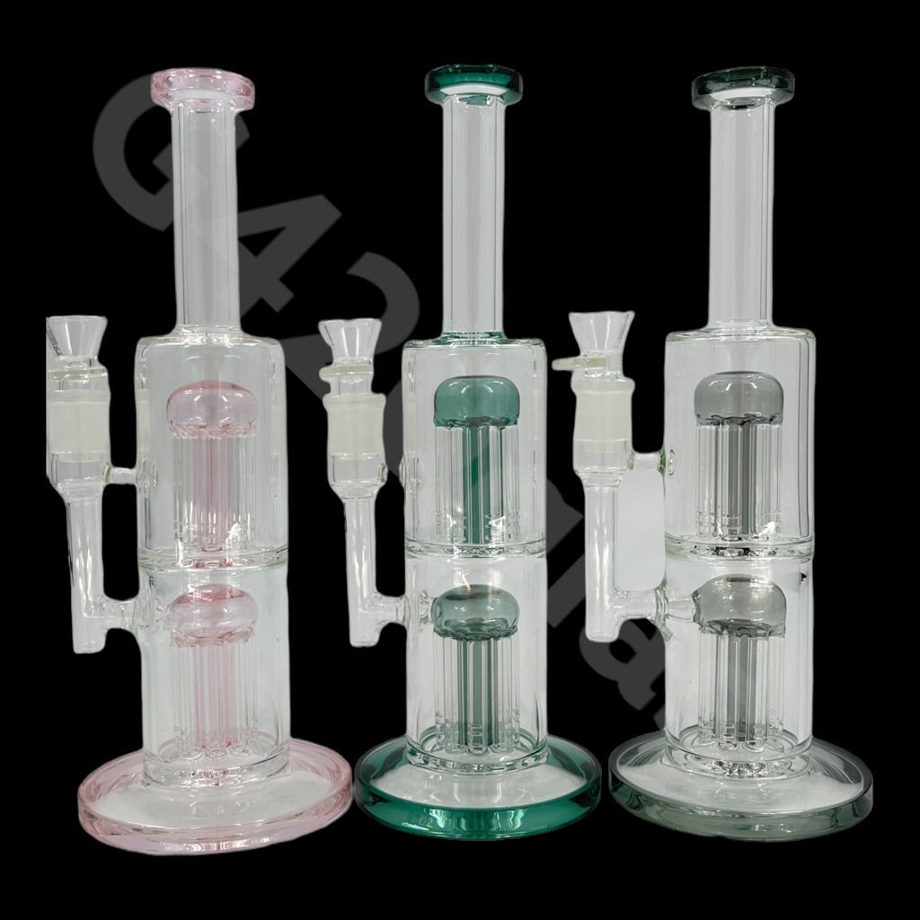 S11   12 Inch Colored Double Tree Perch Beaker Bongs | Hexagon Base