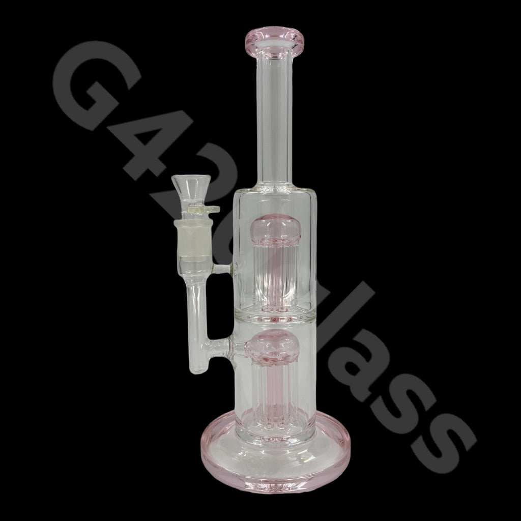 S11   12 Inch Colored Double Tree Perch Beaker Bongs | Hexagon Base