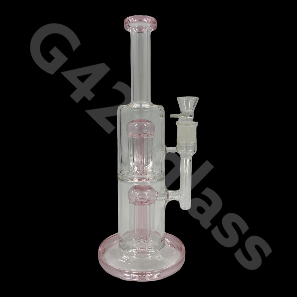 S11   12 Inch Colored Double Tree Perch Beaker Bongs | Hexagon Base