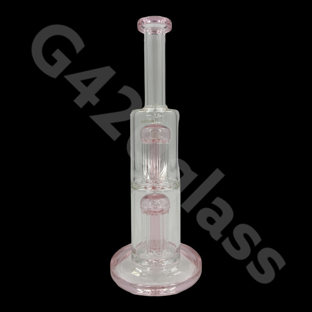 S11   12 Inch Colored Double Tree Perch Beaker Bongs | Hexagon Base