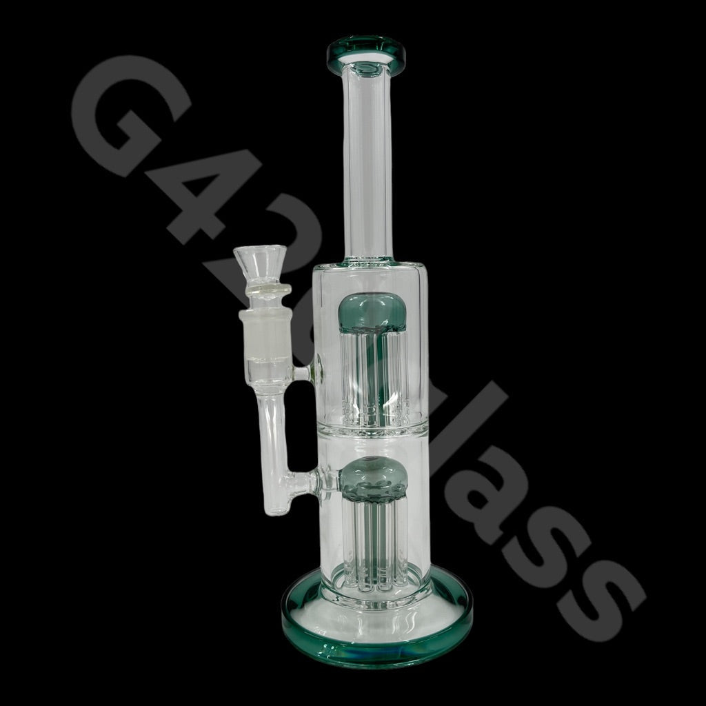 S11   12 Inch Colored Double Tree Perch Beaker Bongs | Hexagon Base