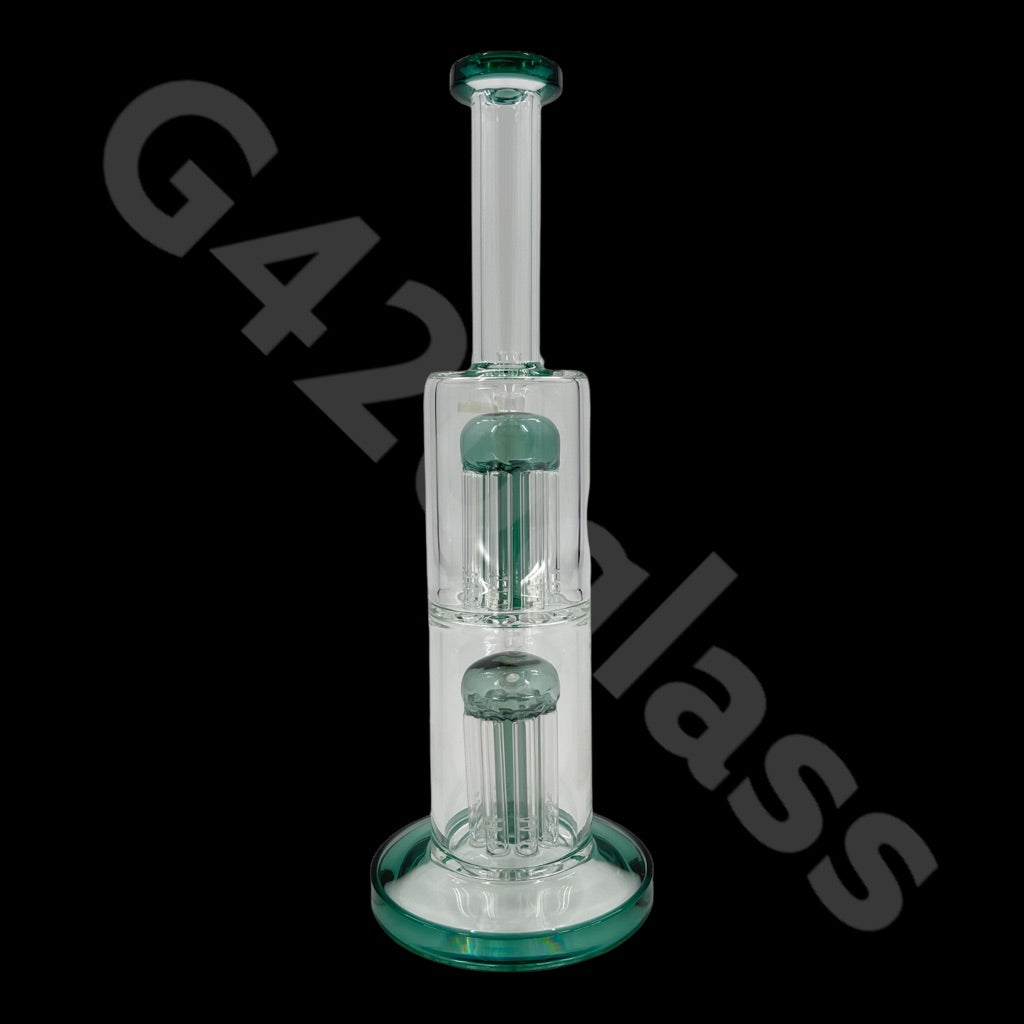 S11   12 Inch Colored Double Tree Perch Beaker Bongs | Hexagon Base