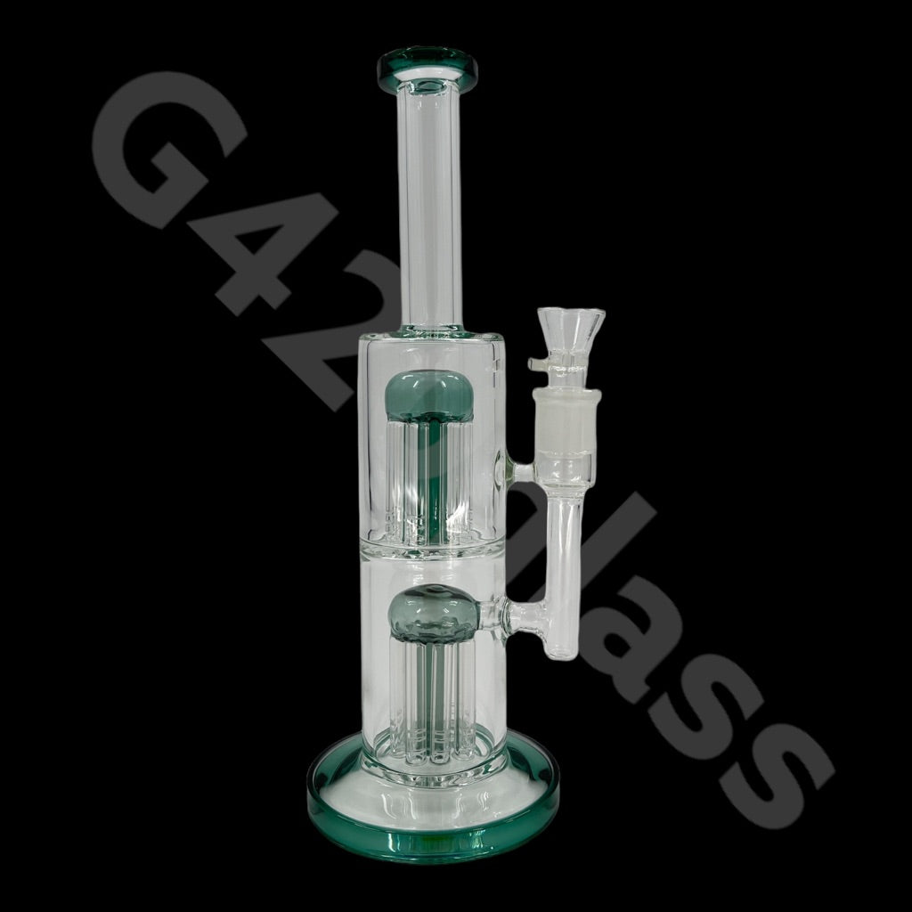 S11   12 Inch Colored Double Tree Perch Beaker Bongs | Hexagon Base
