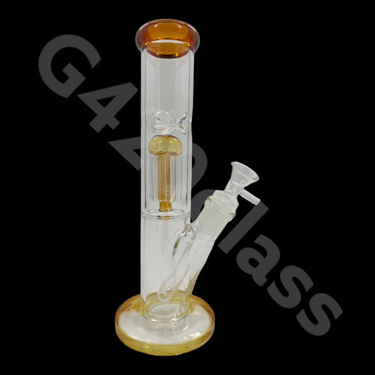 S12   12 Inch Hexagon Base Straight Beaker Bongs with Tree Perc| Amber