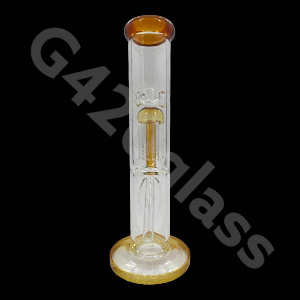 S12   12 Inch Hexagon Base Straight Beaker Bongs with Tree Perc| Amber