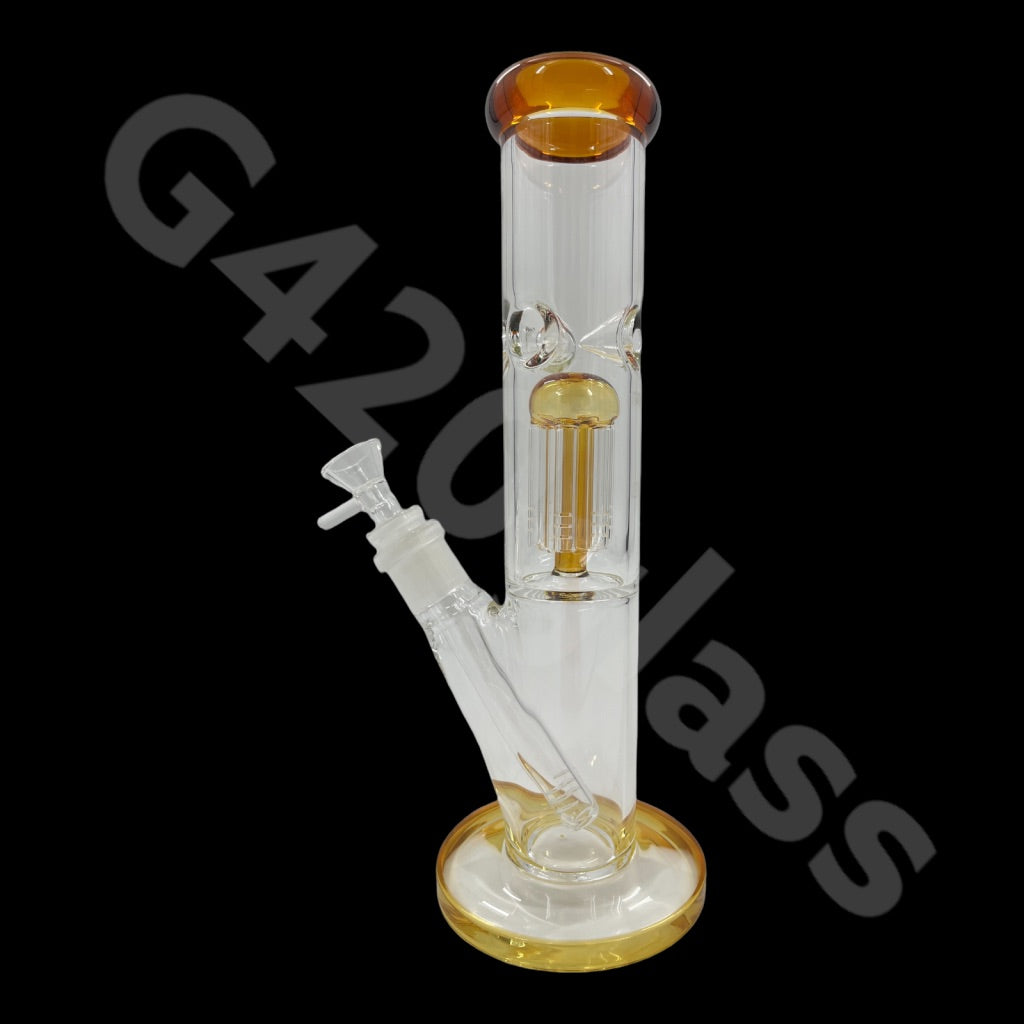 S12   12 Inch Hexagon Base Straight Beaker Bongs with Tree Perc| Amber