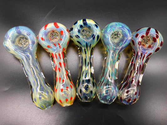 H3    4 1/4 Inch Colorful Dot Hand Pipe with Built-in Honeycomb Screen | Head Spoon Pipe